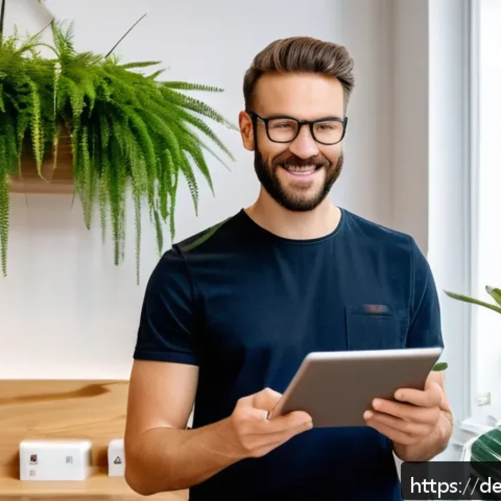 SEO를 위한 키워드 리서치 고급 기술 - A modern German small business owner standing in a cozy Berlin Prenzlauer Berg hair salon, using a t...