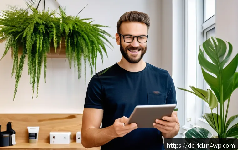 SEO를 위한 키워드 리서치 고급 기술 - A modern German small business owner standing in a cozy Berlin Prenzlauer Berg hair salon, using a t...