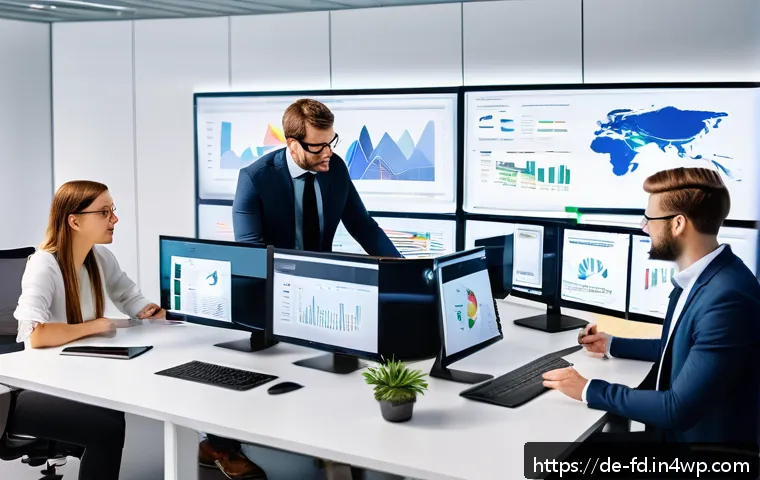 SEO와 경쟁 분석의 중요성 - A modern office setting showing a diverse team of digital marketing professionals collaborating on S...