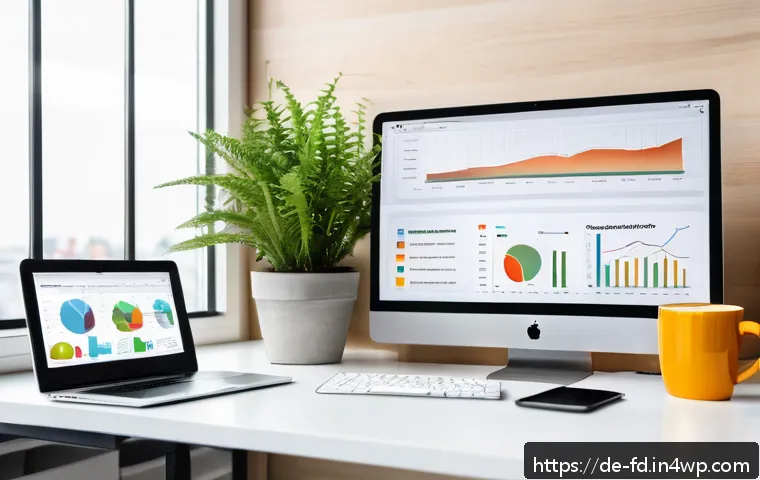 고급 SEO를 위한 콘텐츠 리사이클링 전략 - A modern digital marketing workspace showing a sleek desktop computer screen displaying keyword anal...