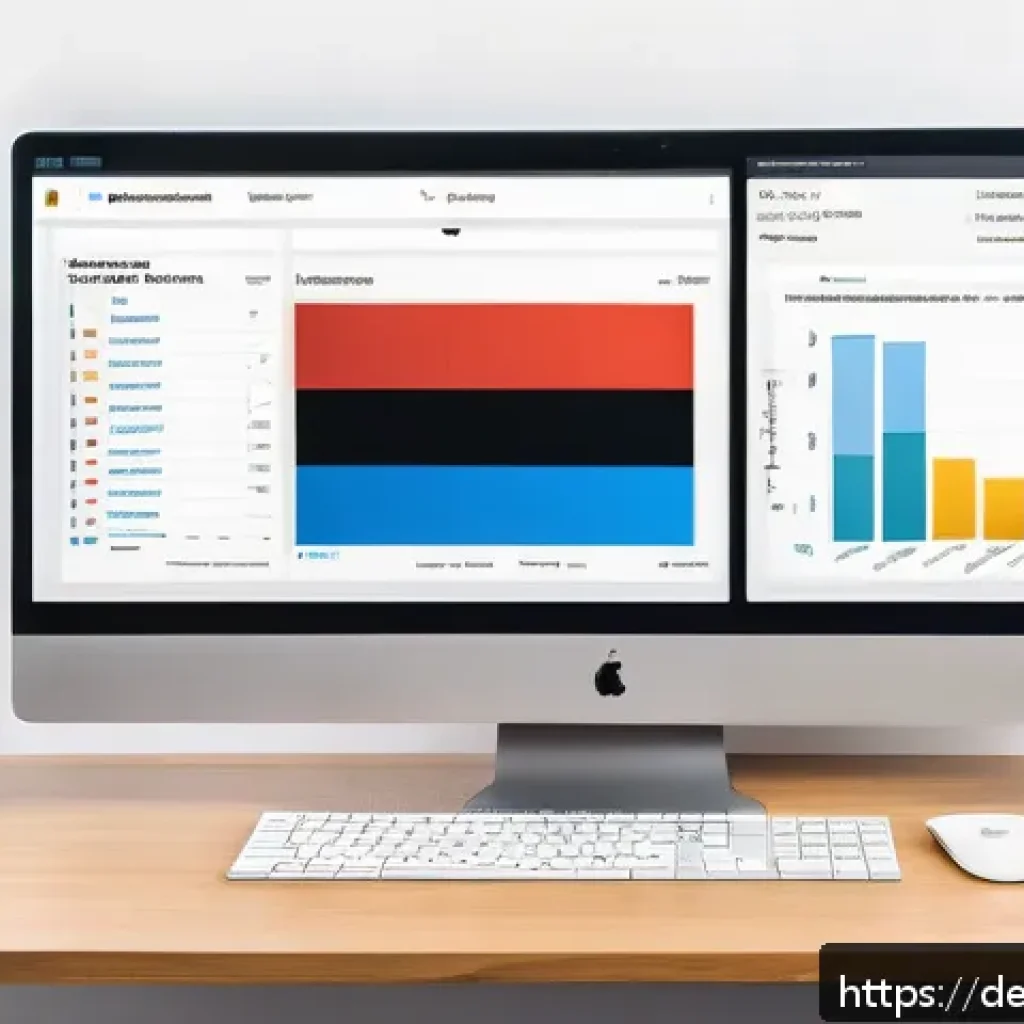 SEO를 위한 코어 웹 바이탈 최적화 - A detailed illustration of a modern German website optimization dashboard on a desktop screen, showi...