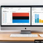 Home 19 SEO를 위한 코어 웹 바이탈 최적화 - A detailed illustration of a modern German website optimization dashboard on a desktop screen, showi...