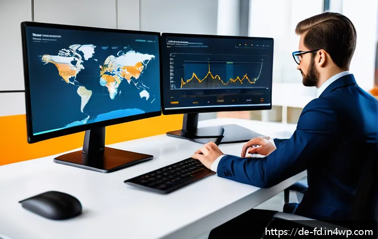 SEO 성과 향상을 위한 콘텐츠 업데이트 전략 - A modern digital workspace scene showing a professional SEO analyst actively monitoring website perf...