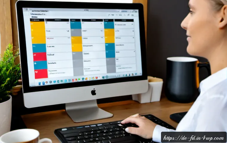 검색 엔진 최적화를 위한 시간 관리 팁 - Photorealistic home office scene in Germany, a focused middle-aged SEO specialist organizing a clean...